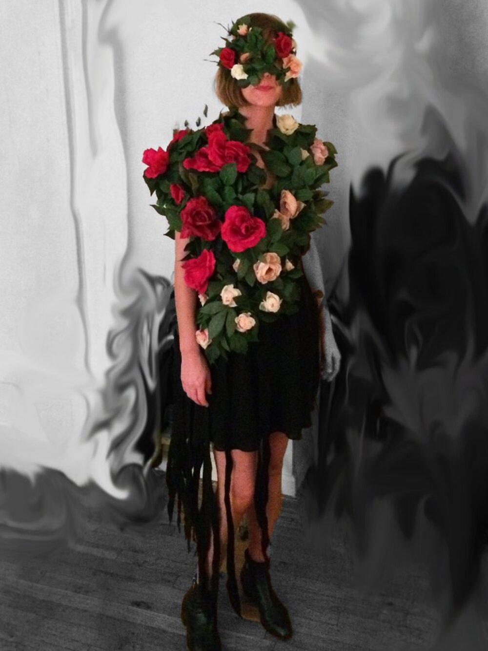 Handmade Costume Rose Capelet + Floral Mask | Queen of Hearts / Alice Wonderland